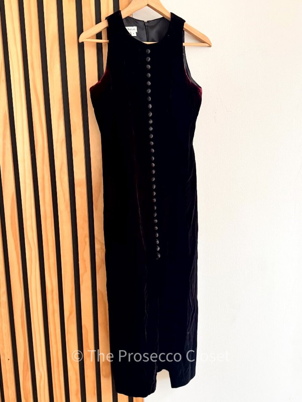 90s Ann Taylor Black Burgundy Velvet Column Maxi Dress (8)